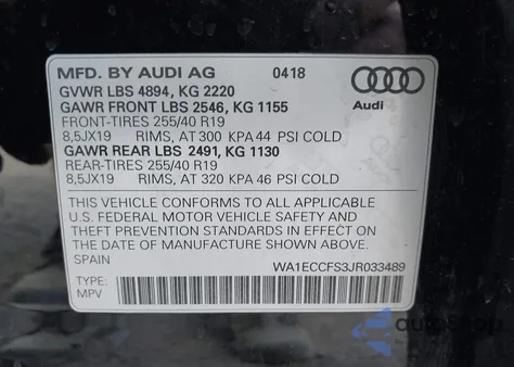 2018 Audi Q3 2.0T Premium/2.0T Sport Premium из США, поврежденный, VIN WA1ECCFS3JR033489